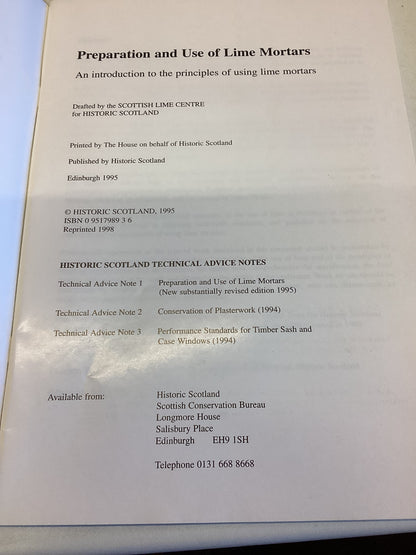 Preparation and Use of Lime Mortars Historical Scotland  Technical Advice Note 1