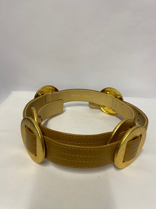 Rena Lange Brown and Gold Disc Leather Belt 38