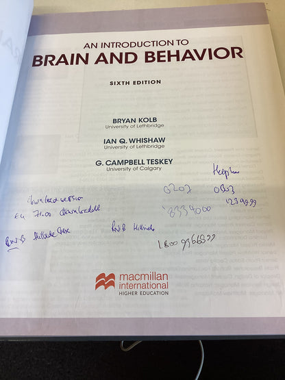 An Introduction To Brain and Behavior Sixth Edition Bryan Kolb, Ian Q Whishaw, G Campbell Teskey
