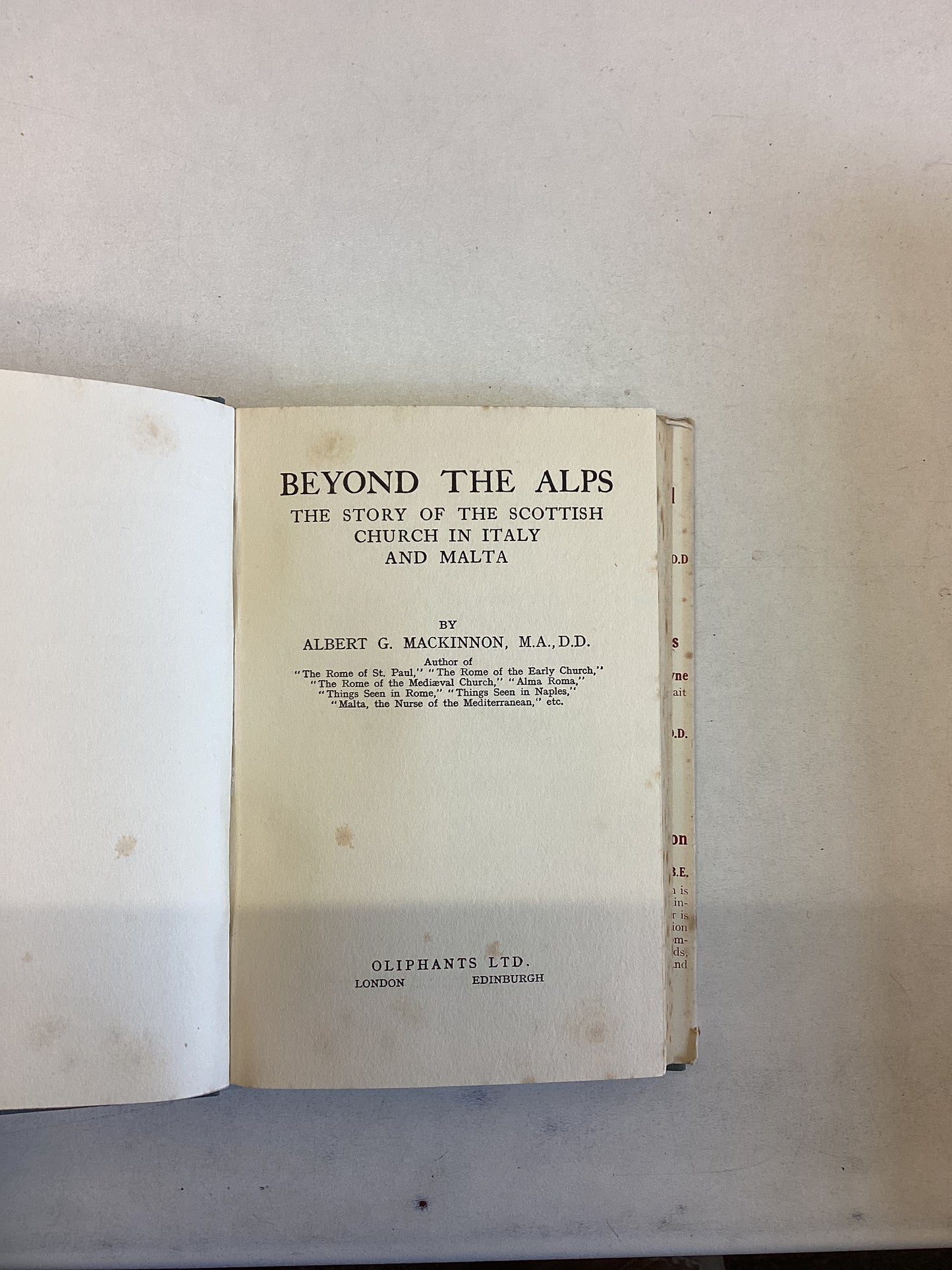 Beyond The Alps The Story of The Scottish Church in Italy and Malta A G MacKinnon