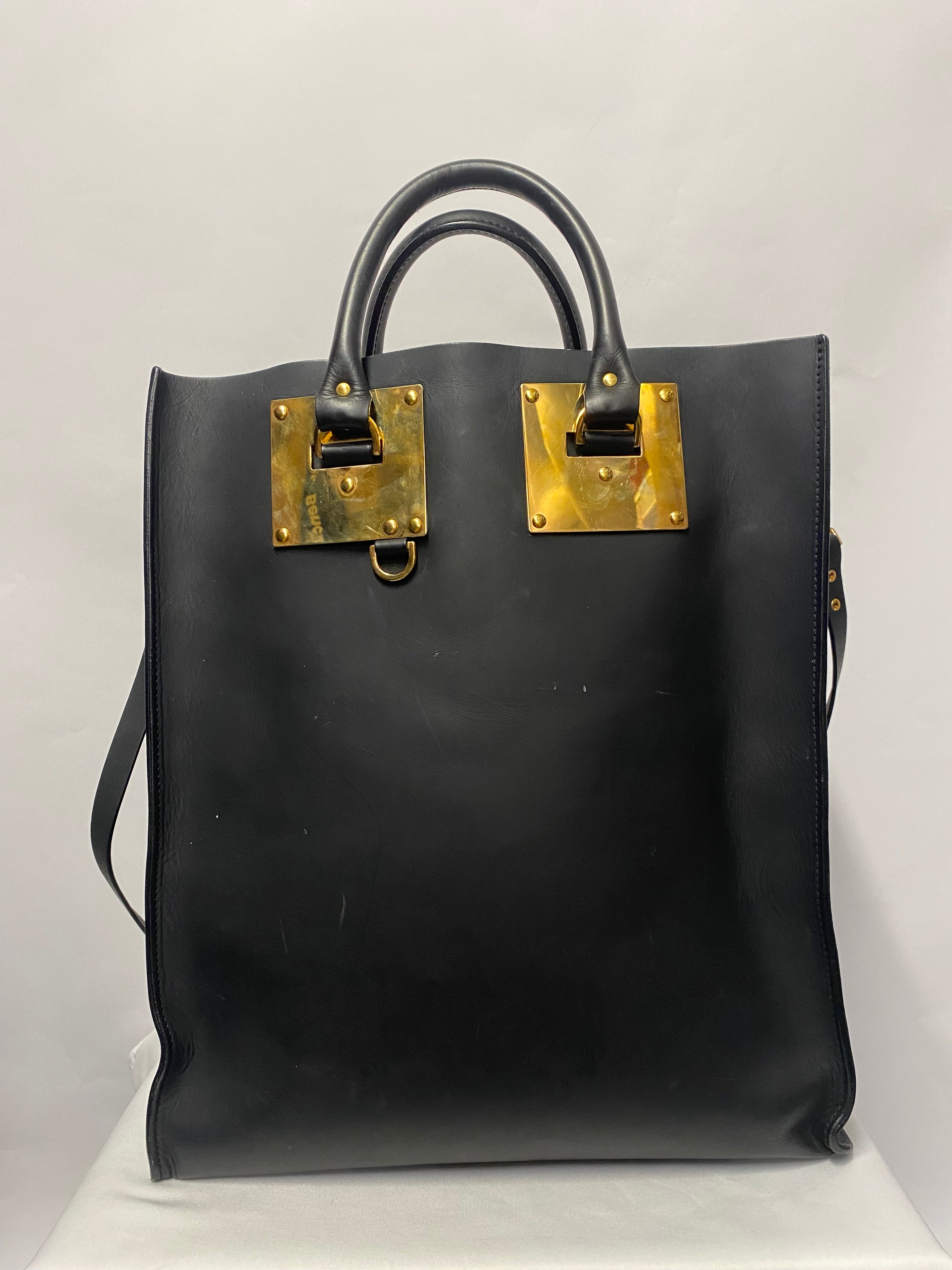 Sophie Hulme Black Large Classic Smooth Leather Tote Bag