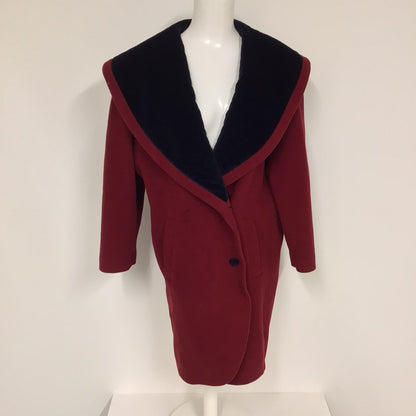 Vintage 1980s Red & Blue Wool Coat Size 12