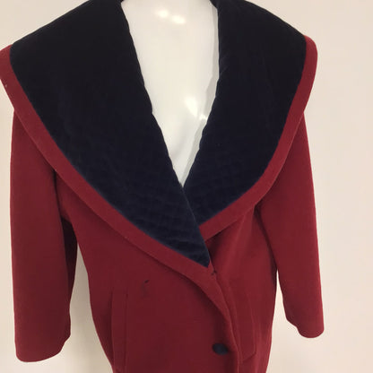 Vintage 1980s Red & Blue Wool Coat Size 12