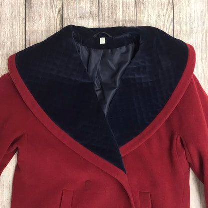 Vintage 1980s Red & Blue Wool Coat Size 12