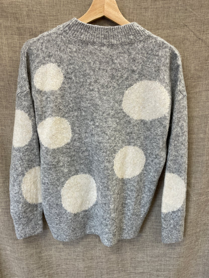 Fat Face New with Tags Grey with Cream Spots Wool Blend Crew Neck Long Sleeve Sweater Jumper Size 6