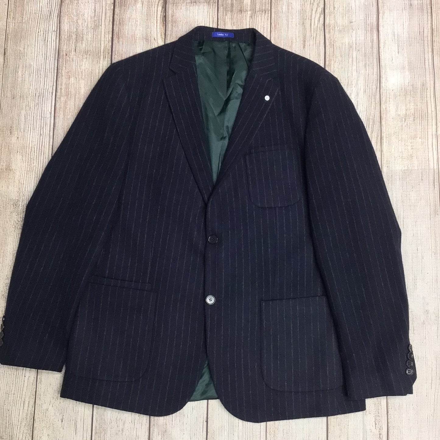 Peter Werth London N.1 Columbia Blue Striped Wool Blend Blazer Jacket Size 44