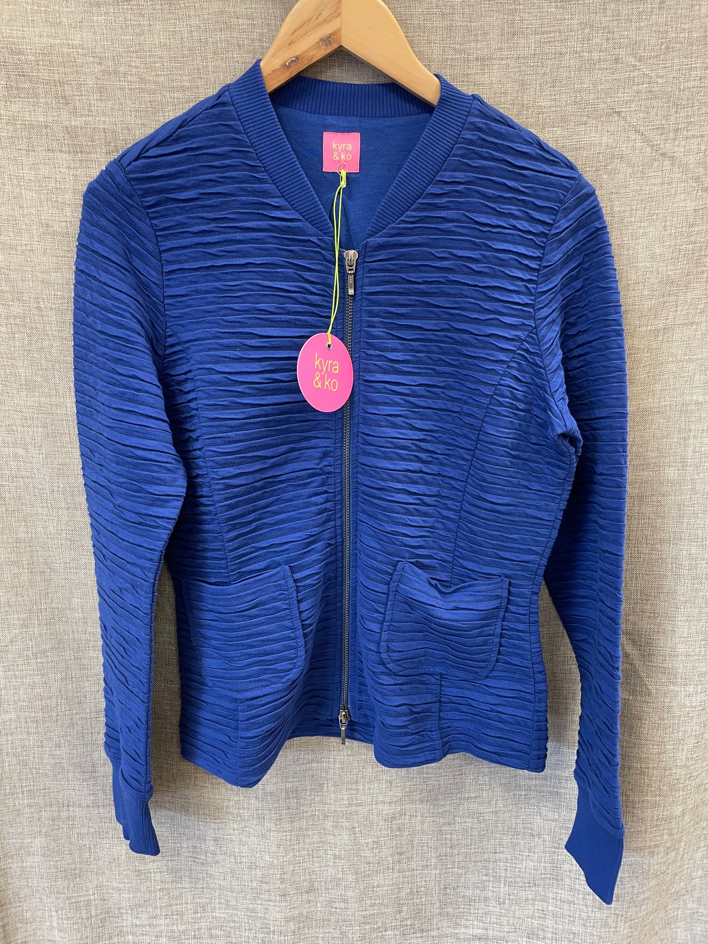 Kyra & Ko New with Tags Cobalt Blue Seersucker Long Sleeve Zipped Jacket Small