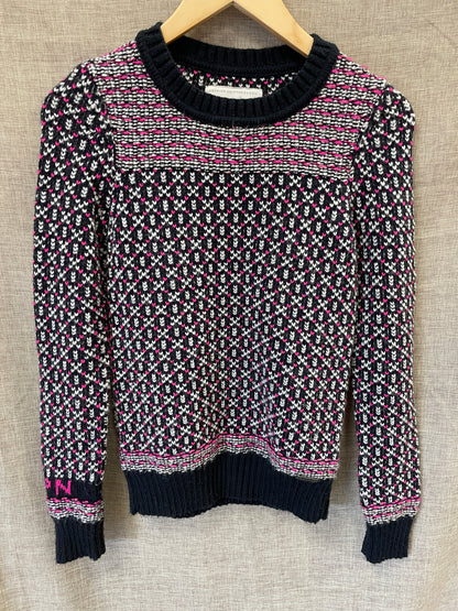 Superdry Vintage Nordic Knit Black, Pink & White Wool Blend Sweater Jumper Extra Small