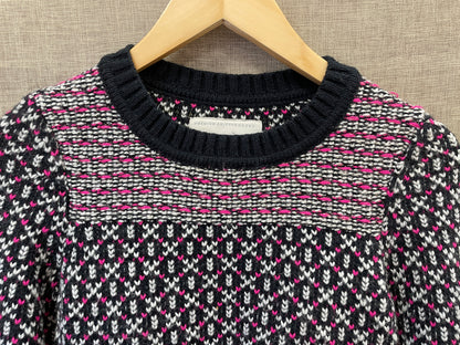 Superdry Vintage Nordic Knit Black, Pink & White Wool Blend Sweater Jumper Extra Small