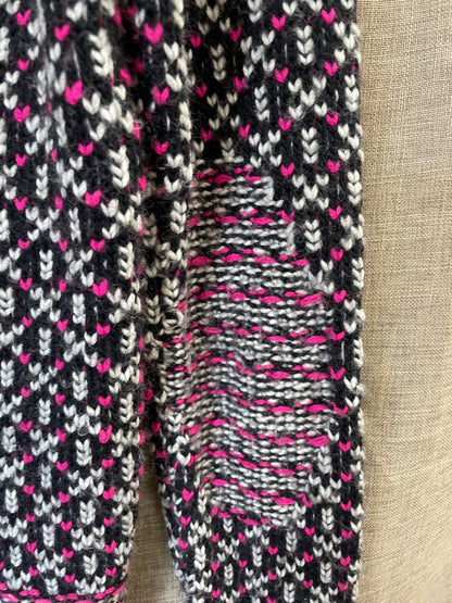 Superdry Vintage Nordic Knit Black, Pink & White Wool Blend Sweater Jumper Extra Small