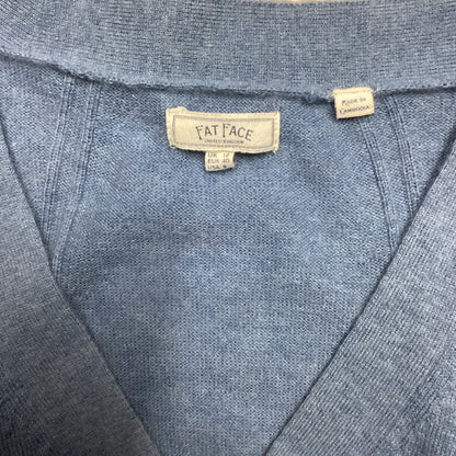 Fat Face Blue Wool Cashmere Blend V Neck Jumper Size 12