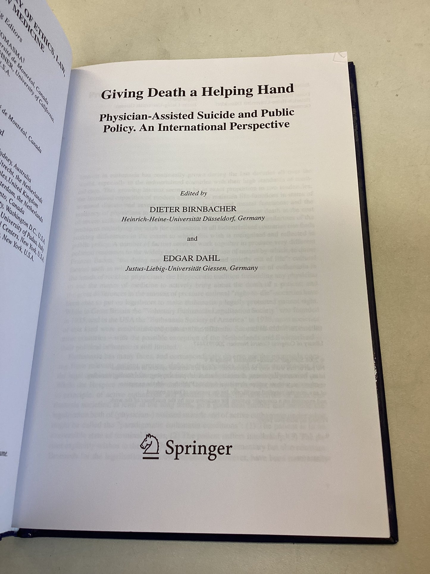 Giving Death a Helping Hand Physician Assisted-Suicide and Public Policy.  An International Perspective