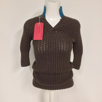 Hand Knitted Brown & Blue 100% Wool Collared Jumper Size M