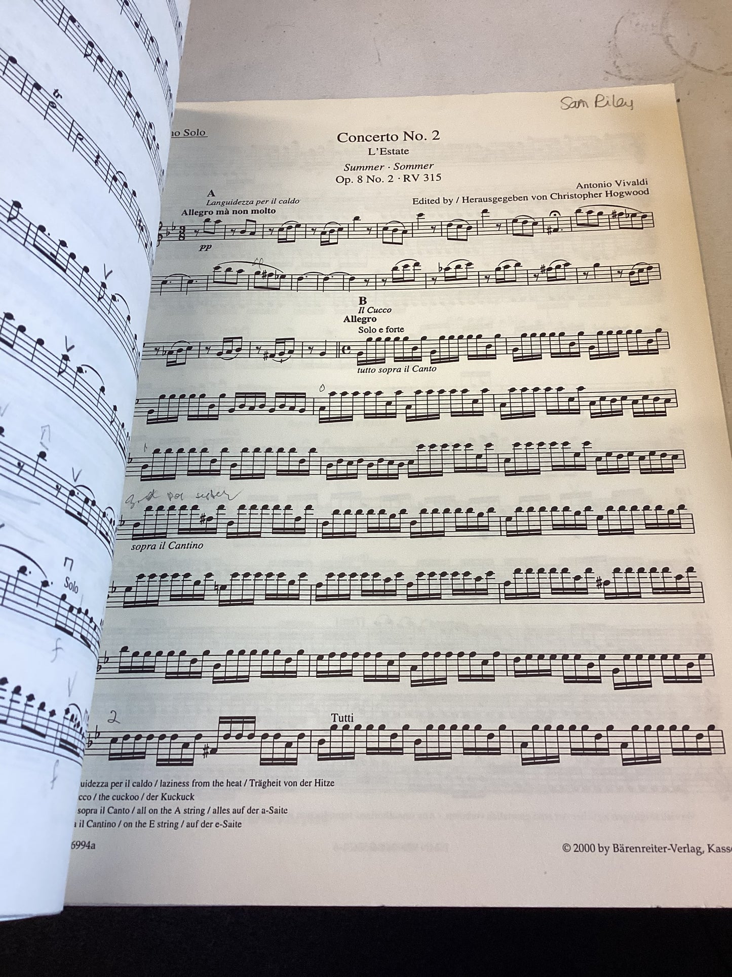 Vivaldi Barenreiter Urtext Le Quattro Stagioni The Four Seasons/ Die Vier Jahreszeiten For Violin and Piano