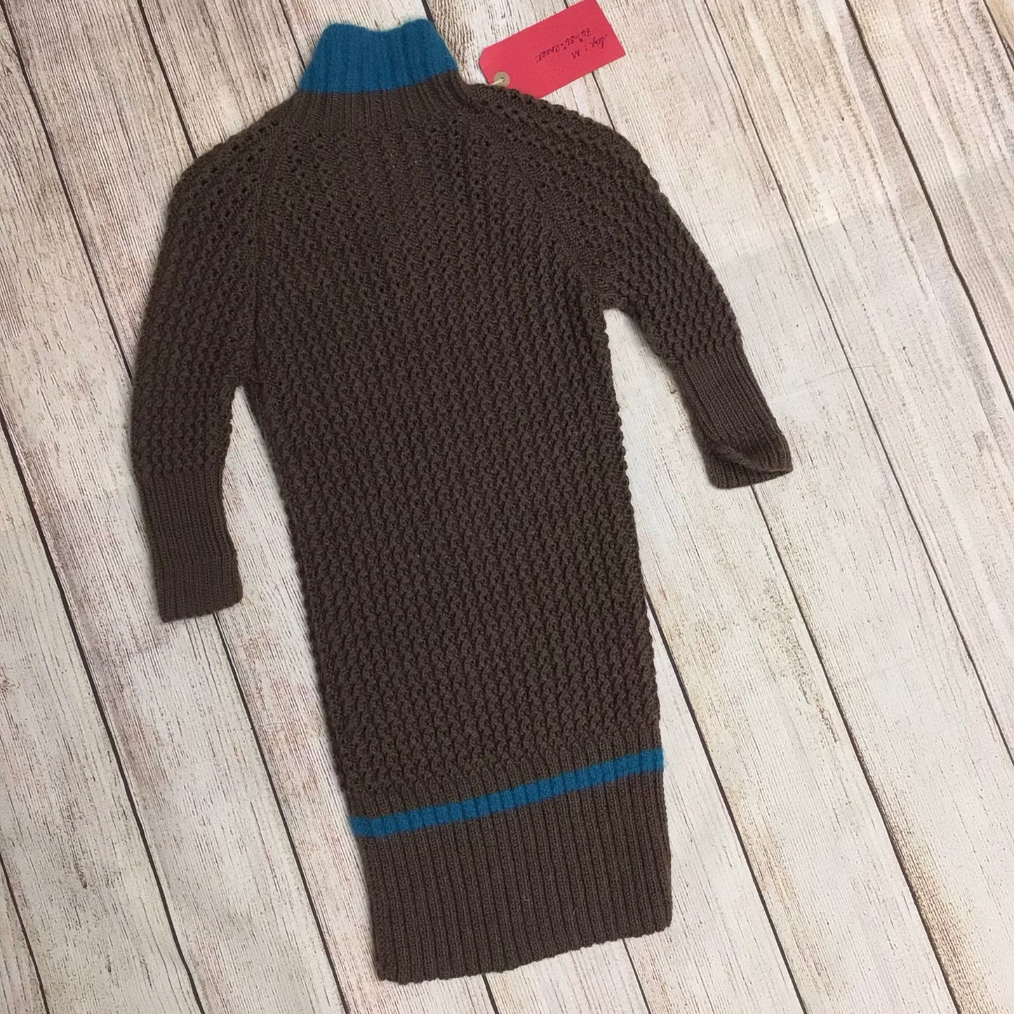 Hand Knitted Brown & Blue 100% Wool Collared Jumper Size M