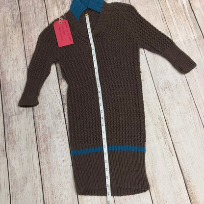 Hand Knitted Brown & Blue 100% Wool Collared Jumper Size M