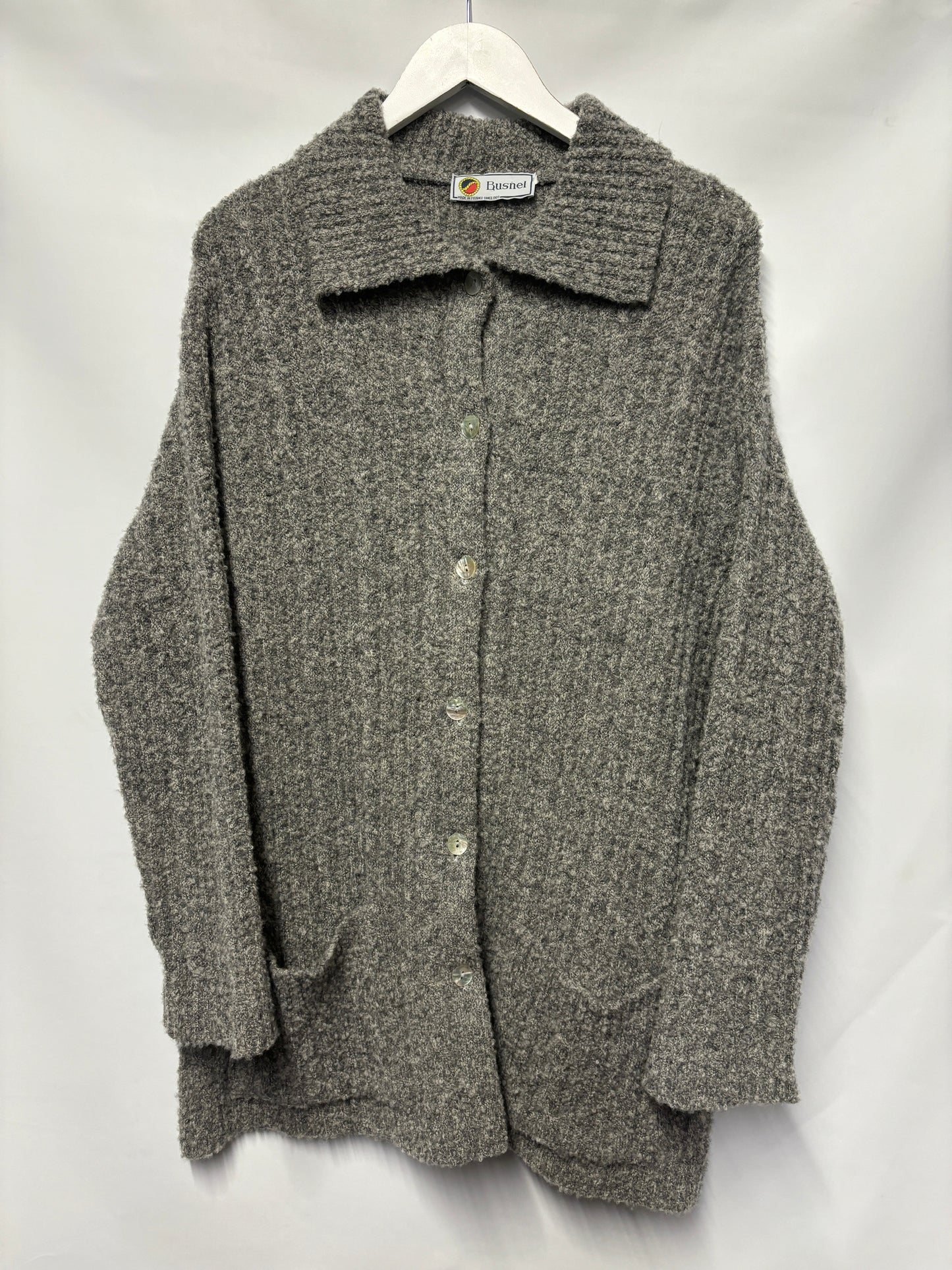 Vintage Busnel Grey Thick Cosy Ribbed Cardigan Medium