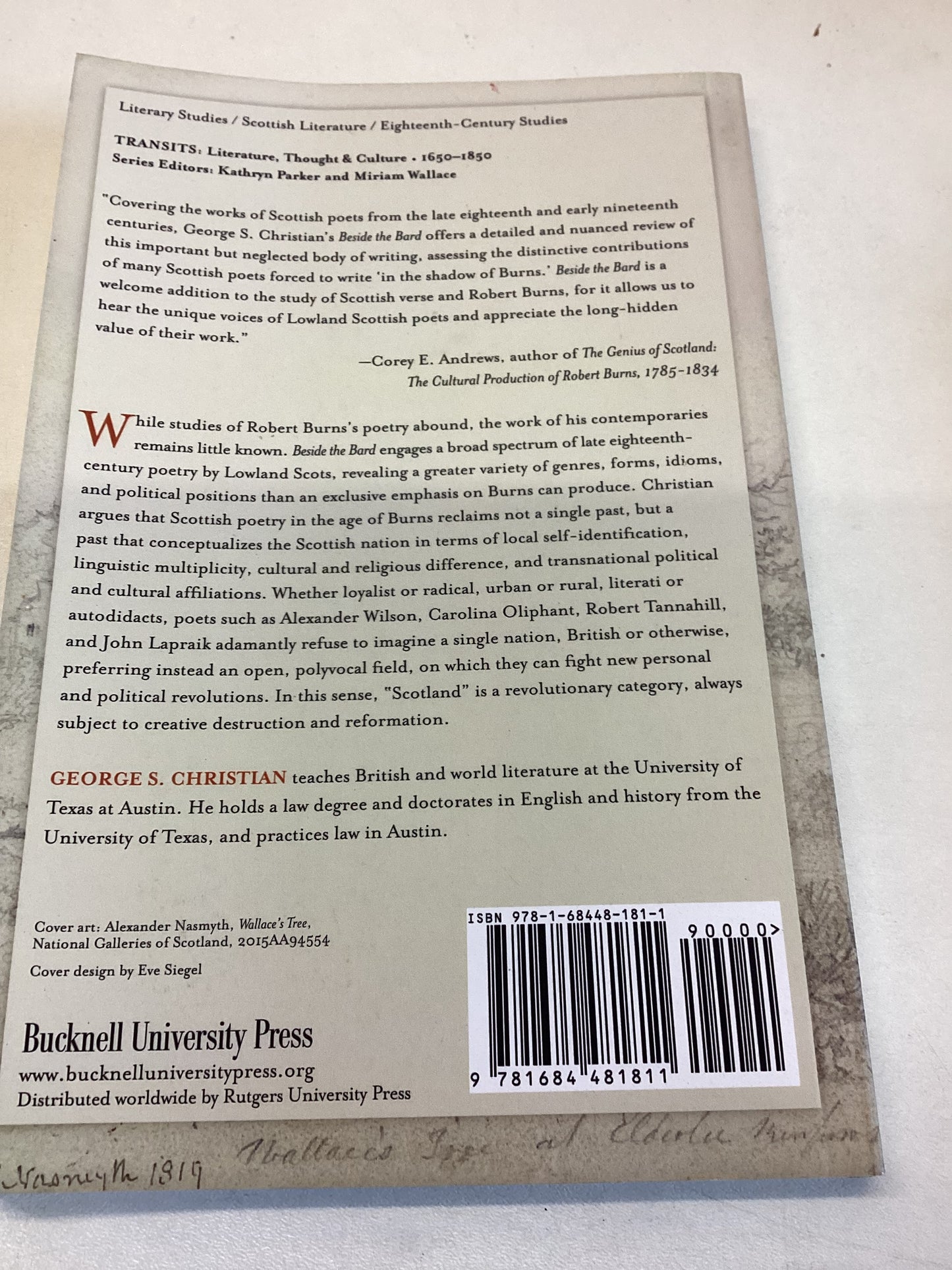 Beside The Bard Scottish Lowland Poetry in The Age of Burns Charles S Christian