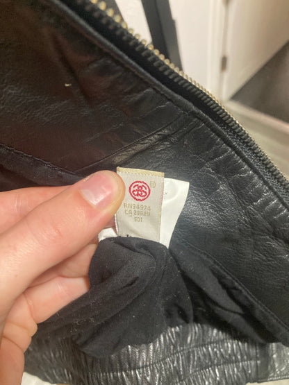 Stussy Black Leather Hooded Bomber Jacket Size 10