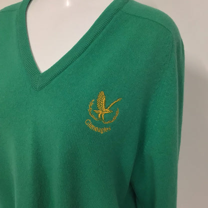 Lyle & Scott Gleneagles Green 100% Wool V Neck Jumper Size Ch 46" (approx.)