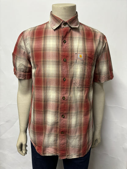 Carhartt Red Cotton Slim Fit Short Sleeve Check Shirt M