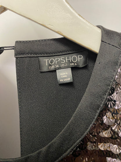 Topshop Black Sequined Panelled Pleat Mini Dress 6