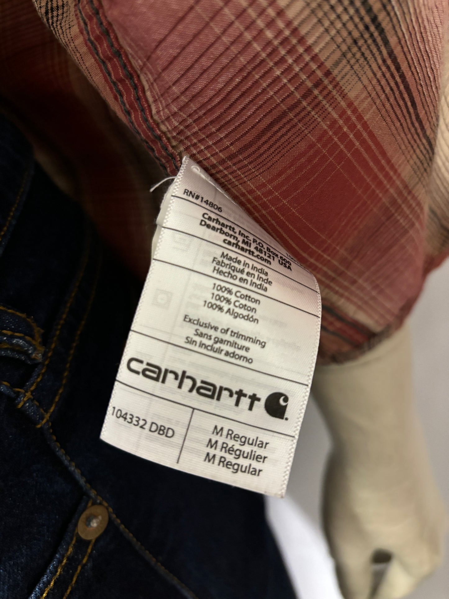 Carhartt Red Cotton Slim Fit Short Sleeve Check Shirt M