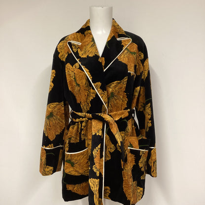 Gucci Black & Yellow Floral Velvet Kimono Style Blazer Jacket Size 42