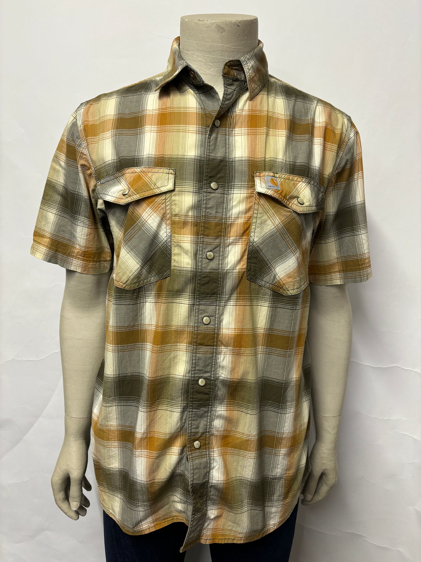 Carhartt Brown Relaxed Fit Snap Short Sleeve Shirt M