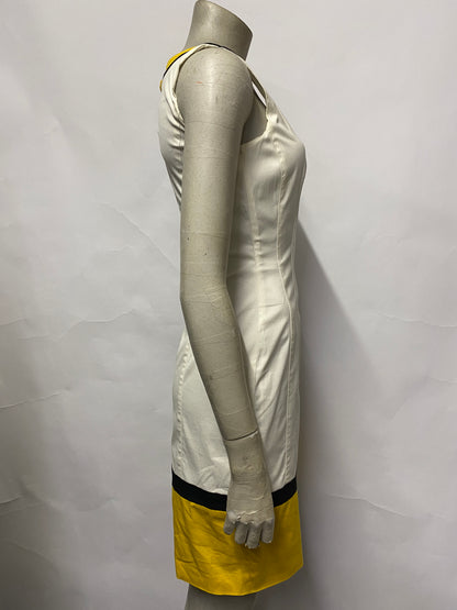 Karen Millen White, Yellow and Black Cotton Sleeveless Bodycon Dress 8