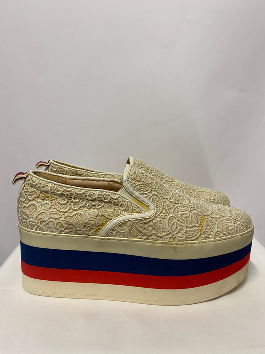 Gucci Red White Blue Lace Peggy Platform Slip On Trainers 8.5