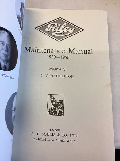 Riley Maintenance Manual 1930 - 1956 First Edition S V Haddleton