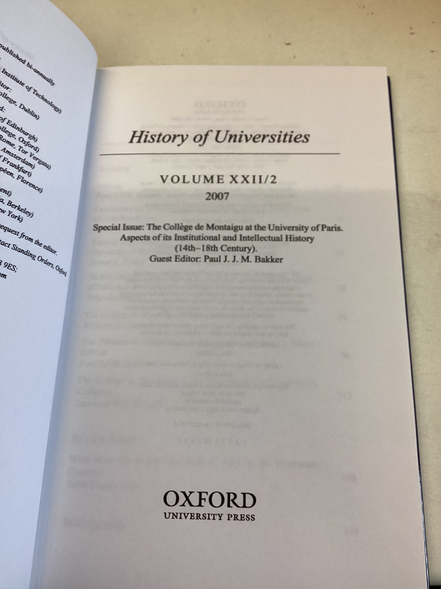 History of Universities Volume XX11/2 2007