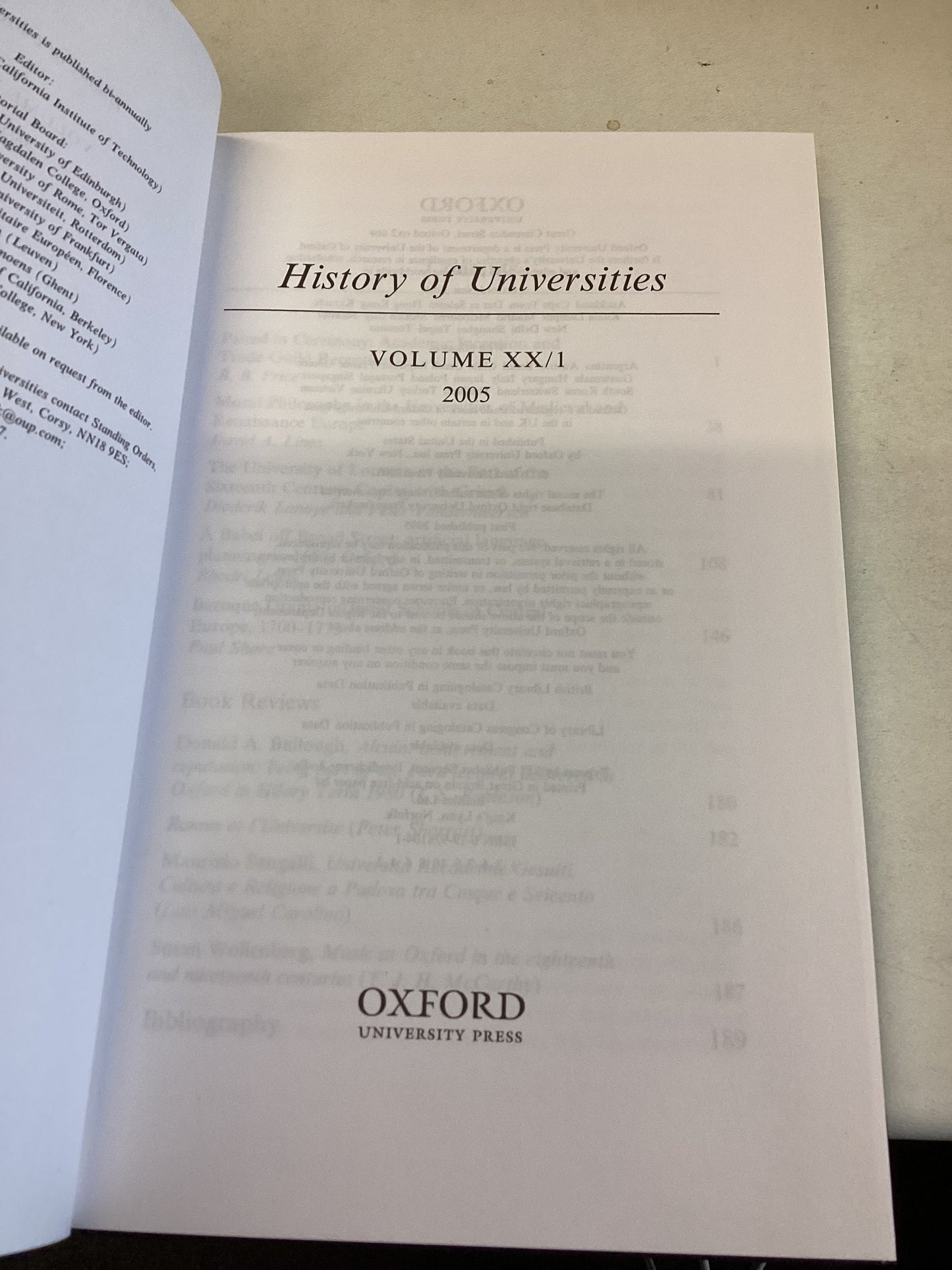 History of Universities Volume XX/1 2005