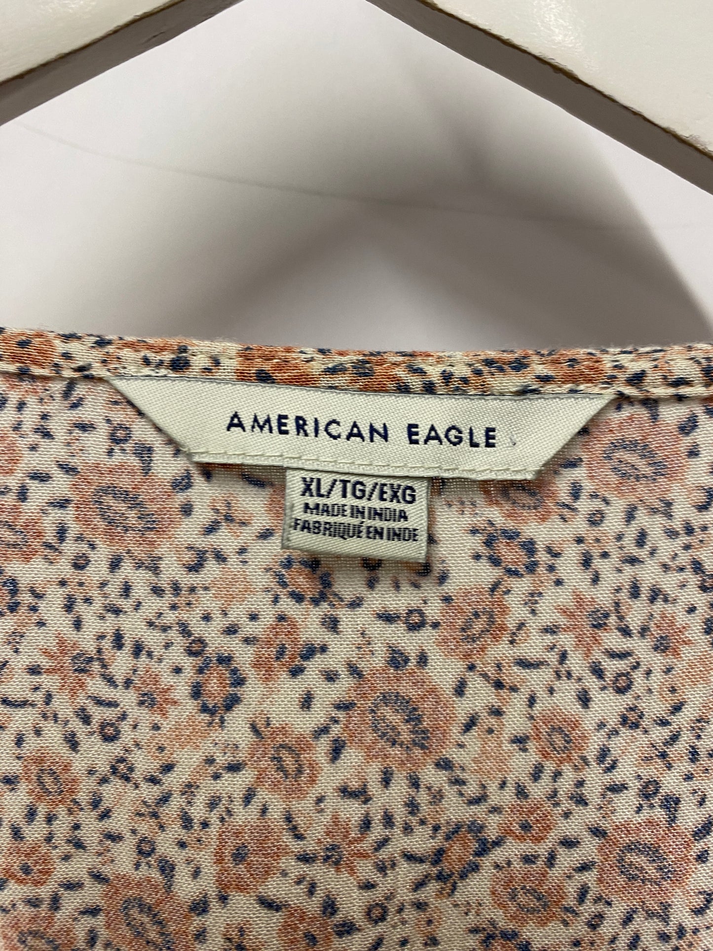 American Eagle Pink Floral Shirred Blouse Top Extra Large