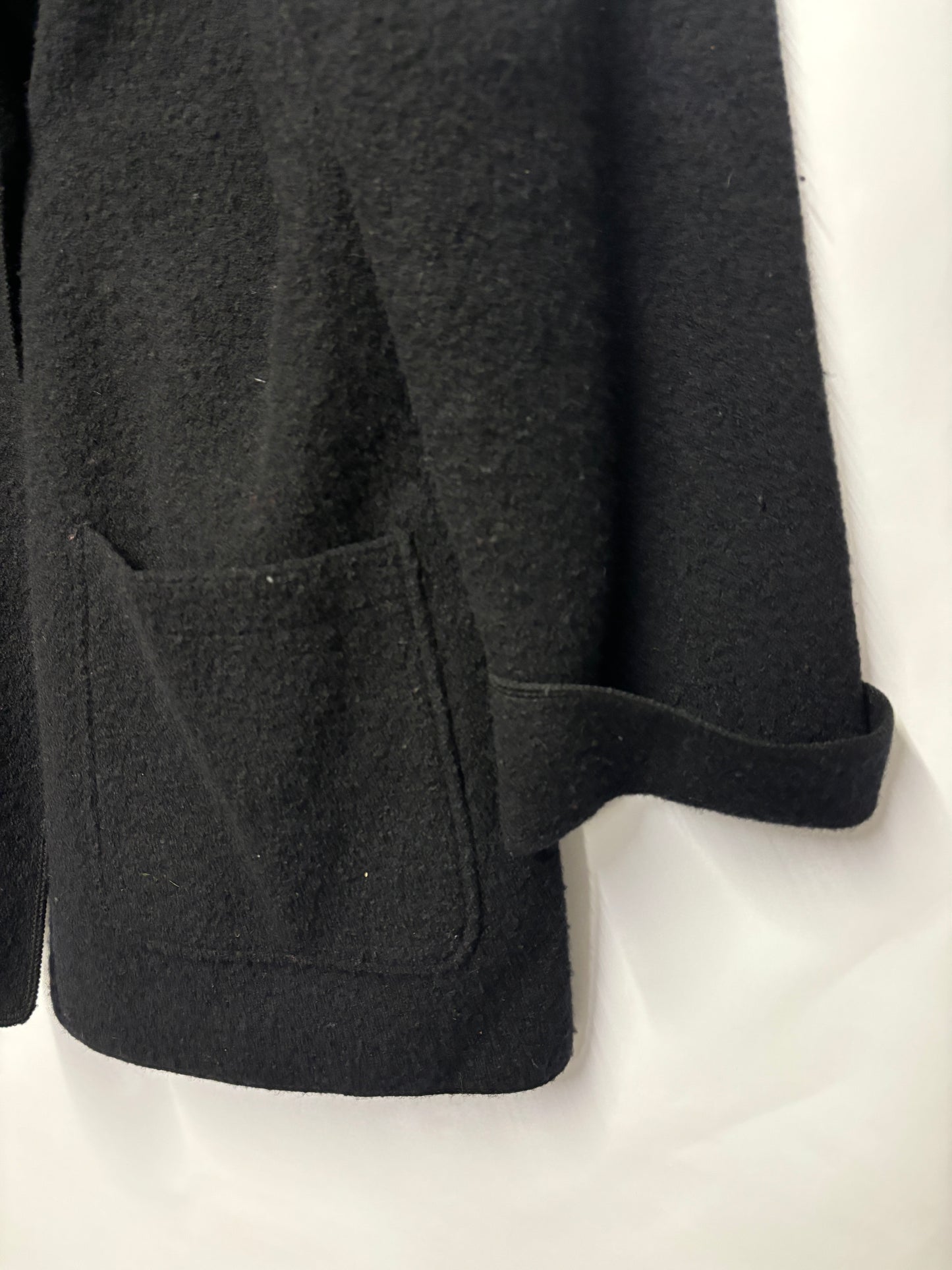 Black Merino Wool Hooded Coat Size Medium