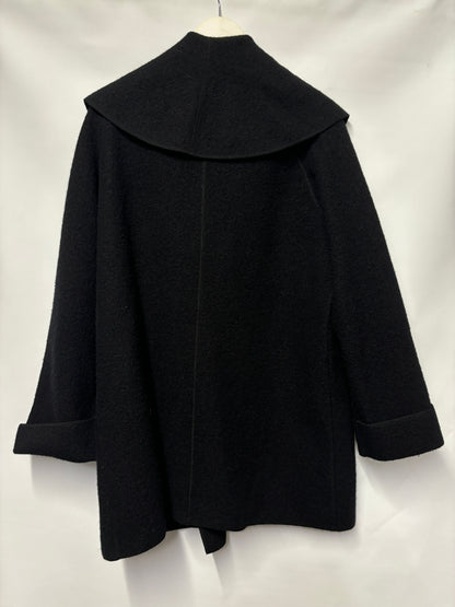 Black Merino Wool Hooded Coat Size Medium