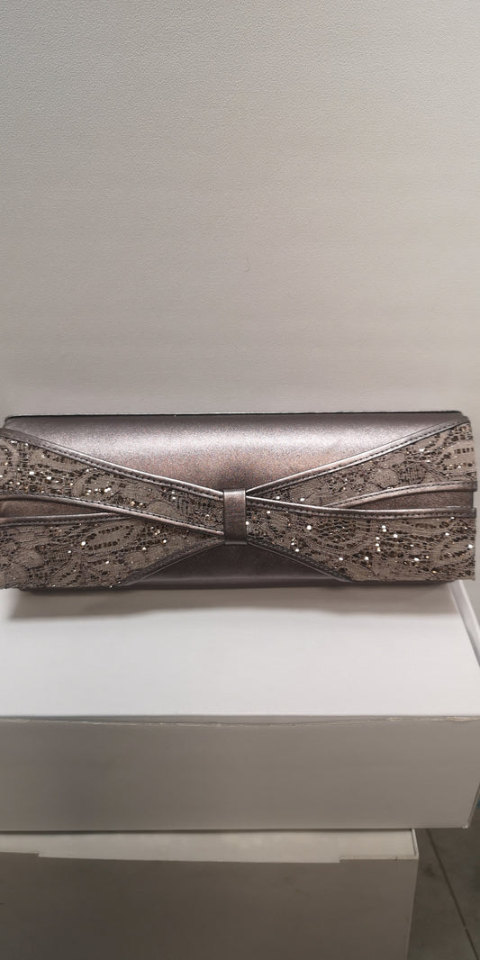 Lotus Priscilla Pewter Leather & Print Silver Evening Bag