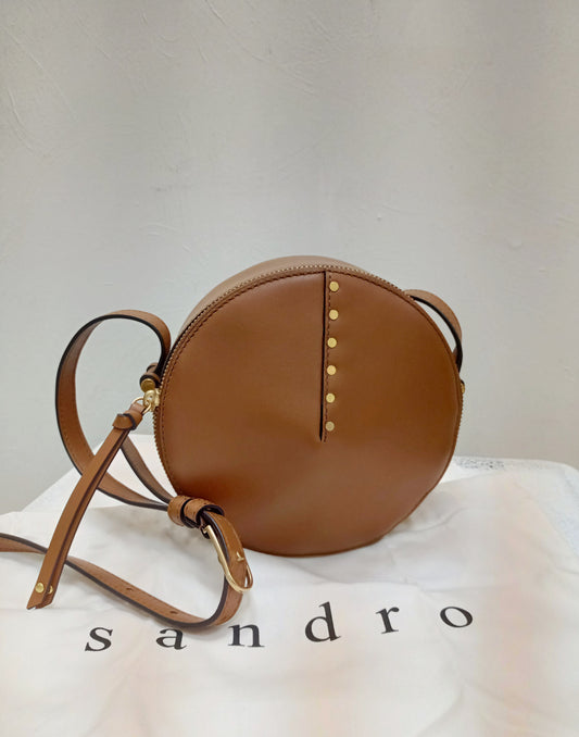 Sandro Brown Leather Circular Bag New