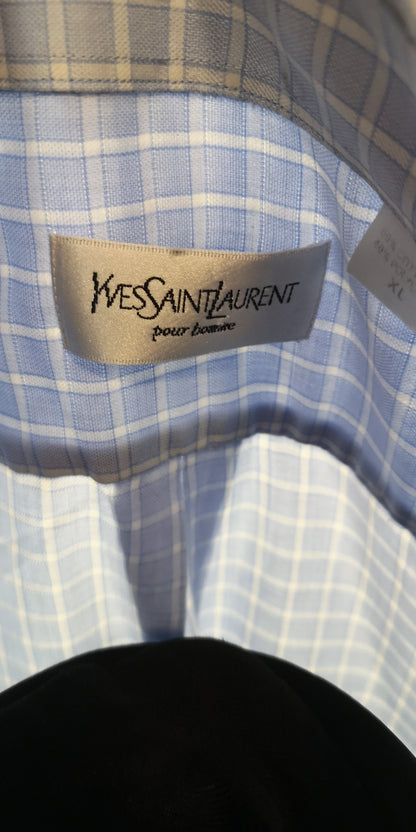 Vintage Yves Saint Laurent (YSL) Blue/White Long Sleeve Checked Shirt Size XL