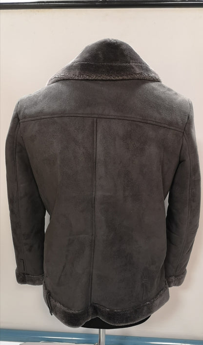 Topshop Dark Grey Vegan Suede Moto Jacket w/ Faux Fur Lining Size 12