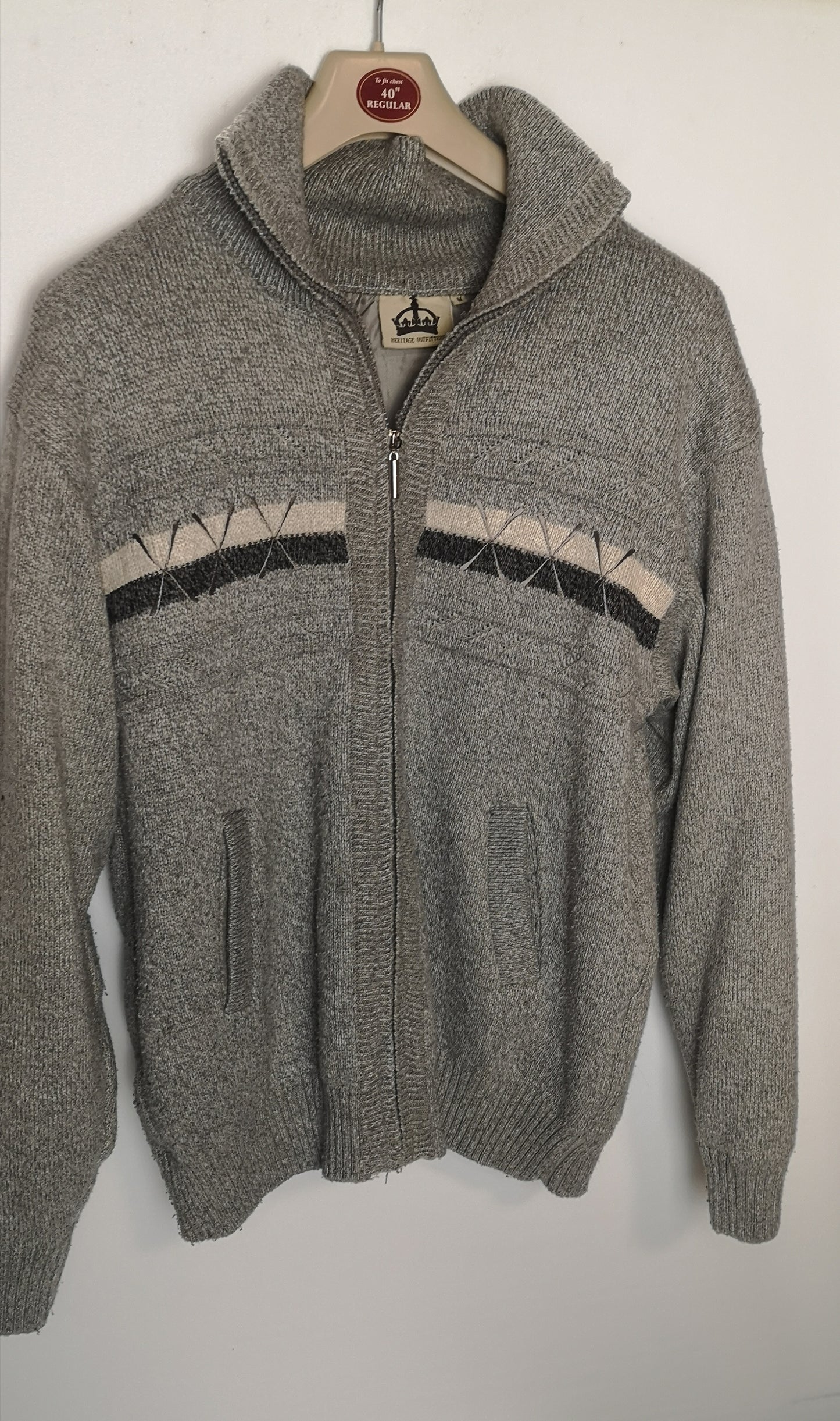 Heritage Outfitters Light Grey Full Zip Cardigan Jacket Size M