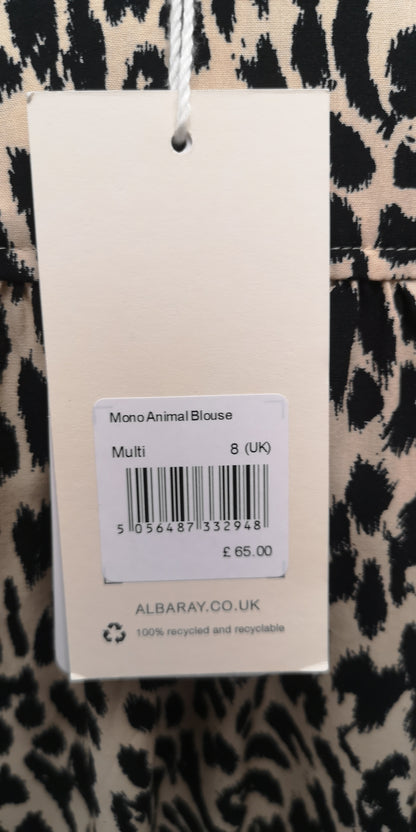 BNWT Albaray Mono Animal Print Blouse Size 8