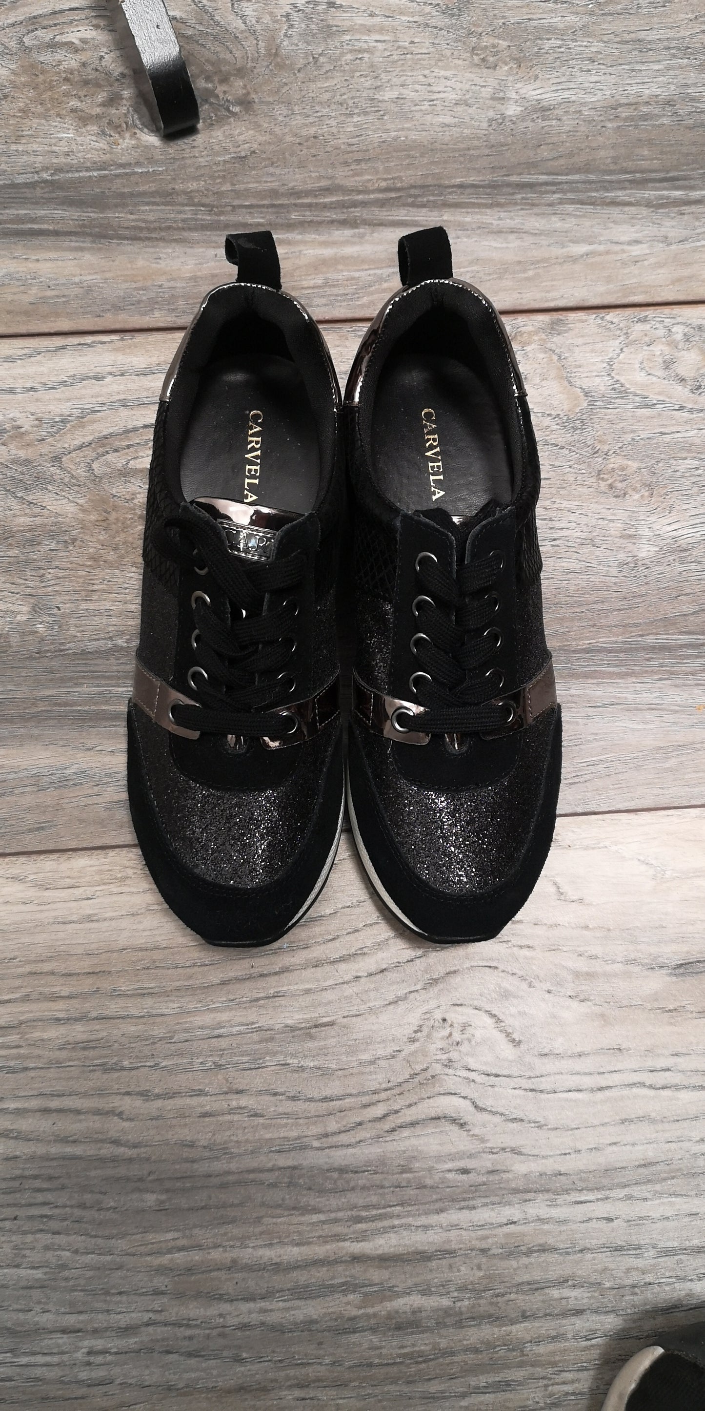 Carvela Justified Black Glitter Trainers Size 3