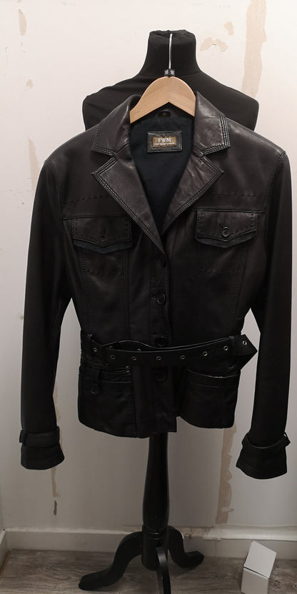 Fenn Wright Manson Black Leather Jacket Size 16