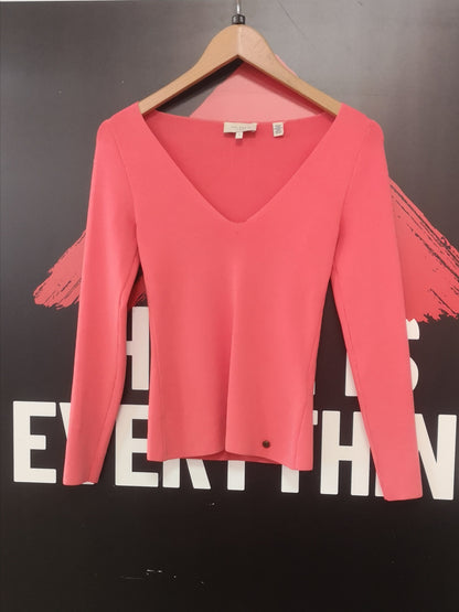 Ted Baker London Pink Cileste V-Neck Slim Fit Knit Top Size Small