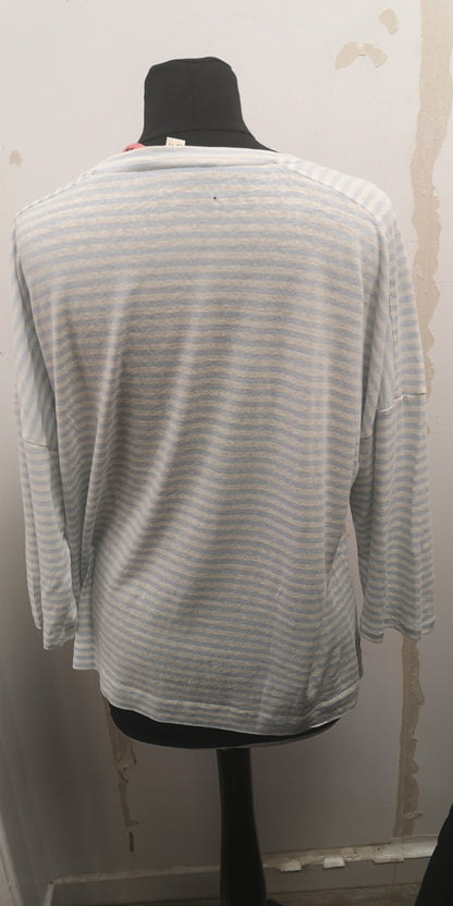 BNWT White Stuff White/Blue Striped Lennox Linen Jersey Tee Size 14