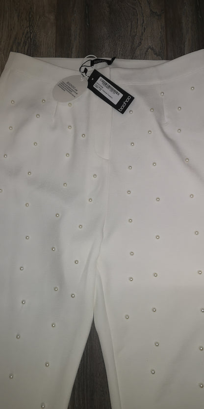 BNWT Boohoo White Pearl Detailed Tailored Trousers Size 16