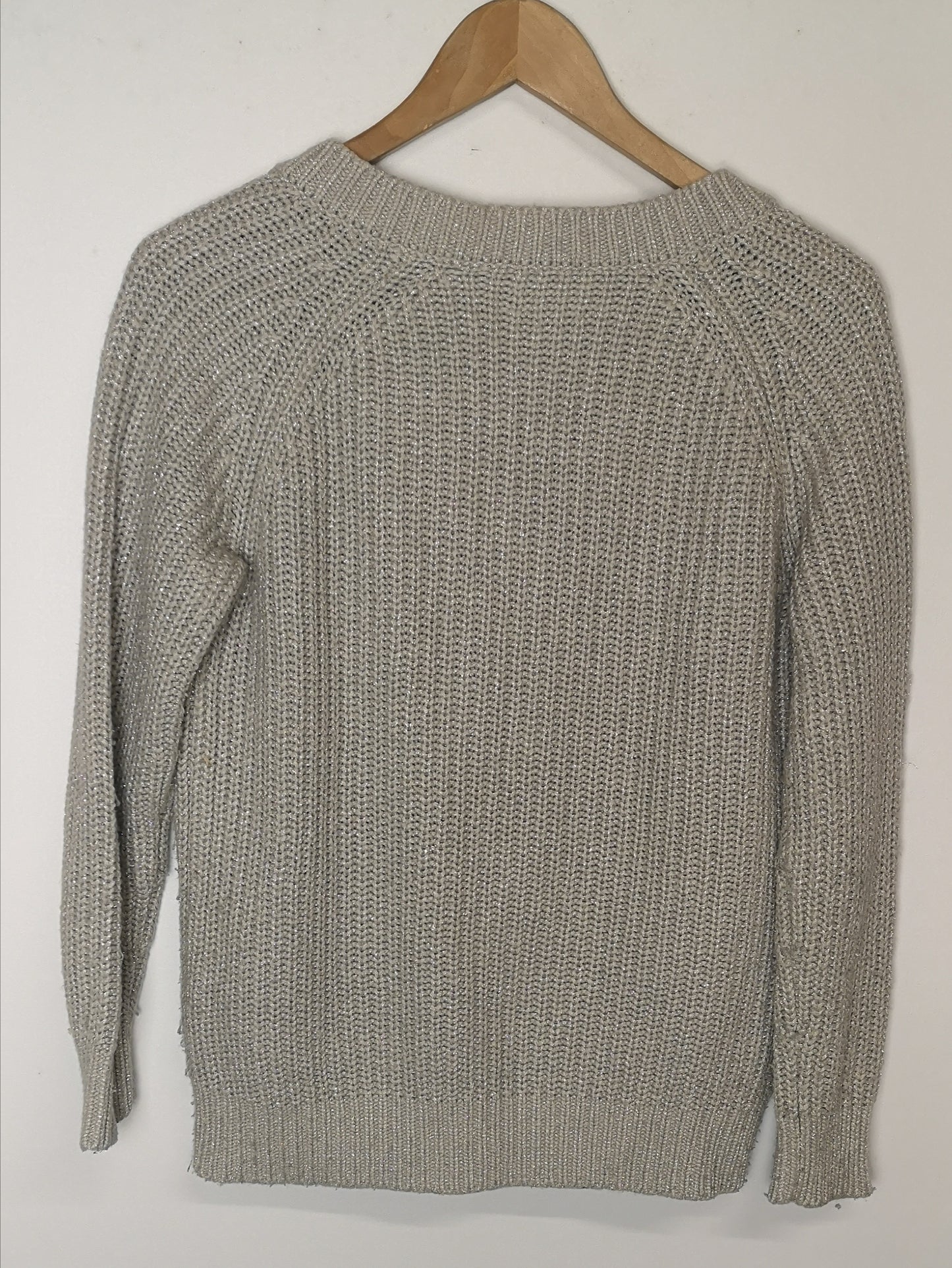 Reiss Willaston Shimmer Grey Knitted V-Neck Sweater Size XS