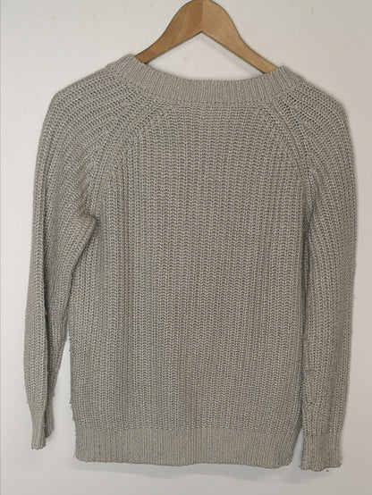 Reiss Willaston Shimmer Grey Knitted V-Neck Sweater Size XS